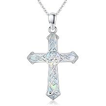 TANGPOET Celtic Cross Necklace for Women 925 Sterling Silver Irish Cross Pendant Necklace Faith Jewelry Gifts for Birthday Christmas Valentines Mothers Day with 18"+2" Chain