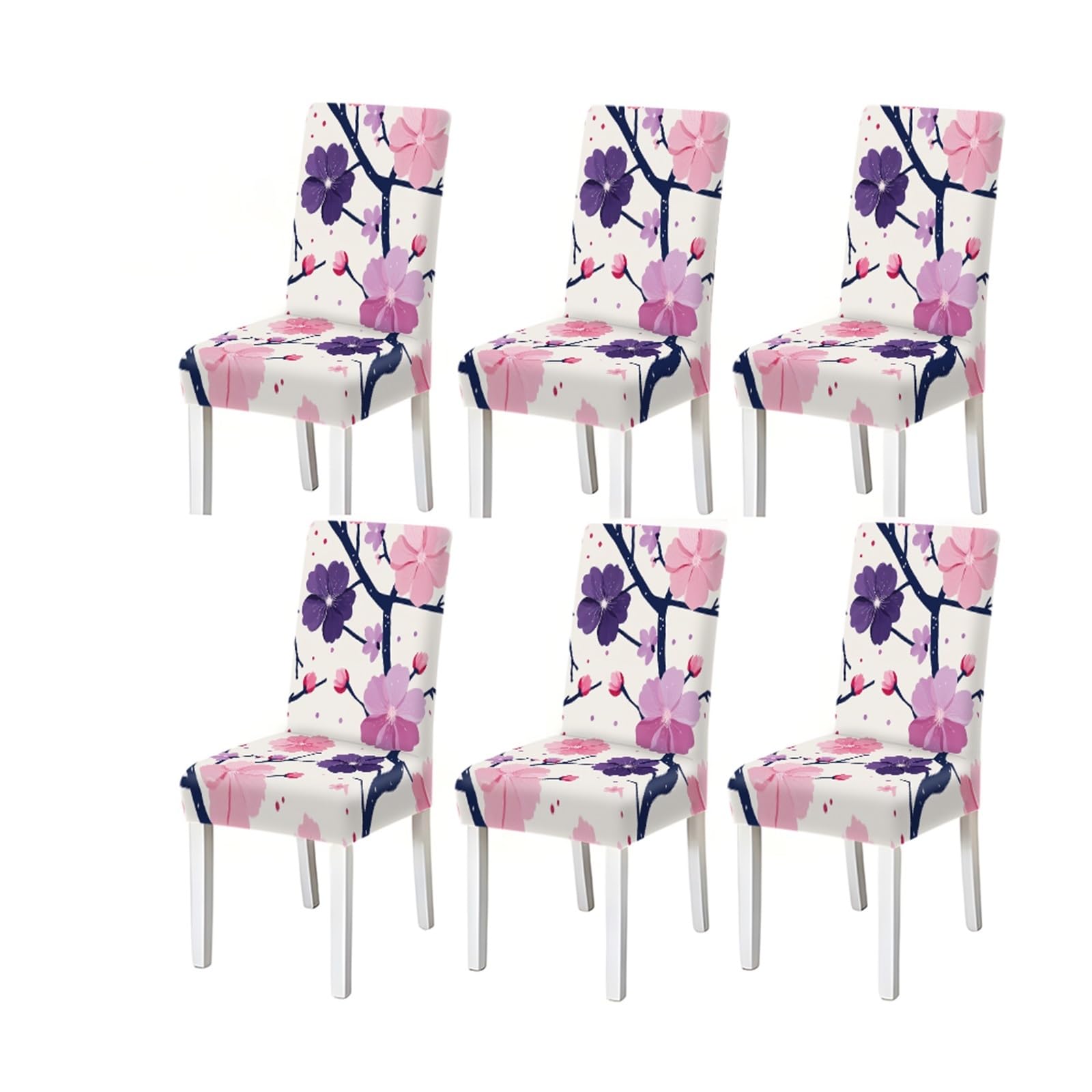 BOSUYBN Vibrant Pink Purple Cherry Blossom Floral Pattern Print Dining Chair Covers Set Of 2/4/6, Stretch Slipcovers For Kitchen Dining Room Furniture Protectors for Home Dining Room(6PCSChair cover)