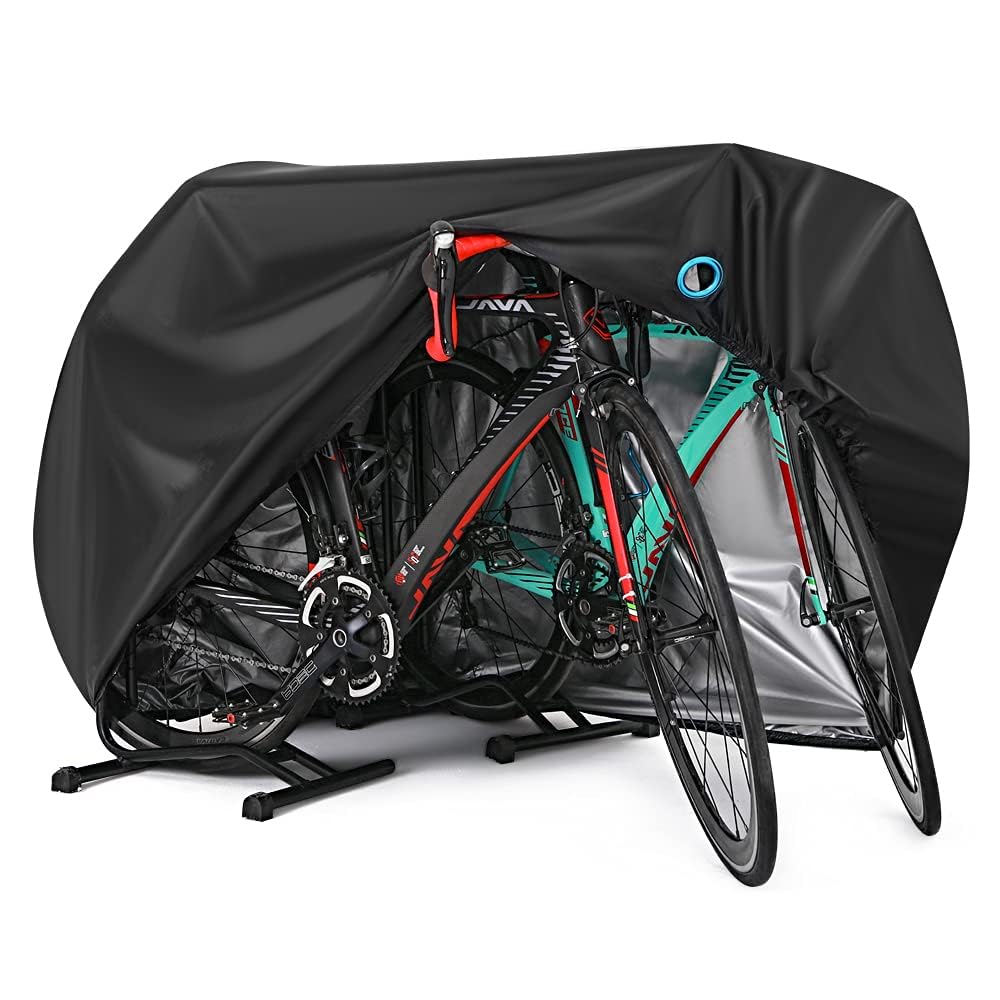 hanmir Bike Cover for 2 or 3 Bikes Outdoor Waterproof Bicycle Covers Rain Sun UV Dust Wind Proof with Lock Hole for Mountain Road Electric Bike Heavy Duty Bikes Black