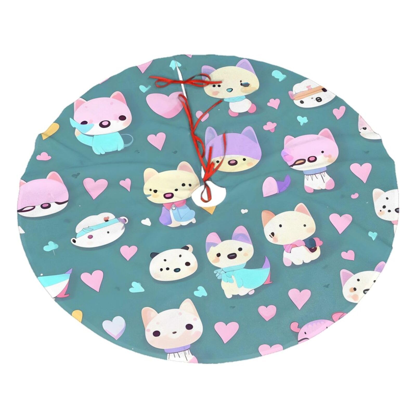 Cute Little Fox Printed Christmas Tree Skirt Christmas Plush Tree Skirt 48 inches (About 112.2 cm) Christmas