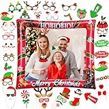 Forbabe Fotobox Accessoires Weihnachten 42pcs, Rot Weihnachten Aufblasbarer Fotorahmen Weihnachtsfeier Foto Requisiten, Weihnachtsdeko Party Deko Weihnachtsfeier, Xmas Photo Booth Requisiten