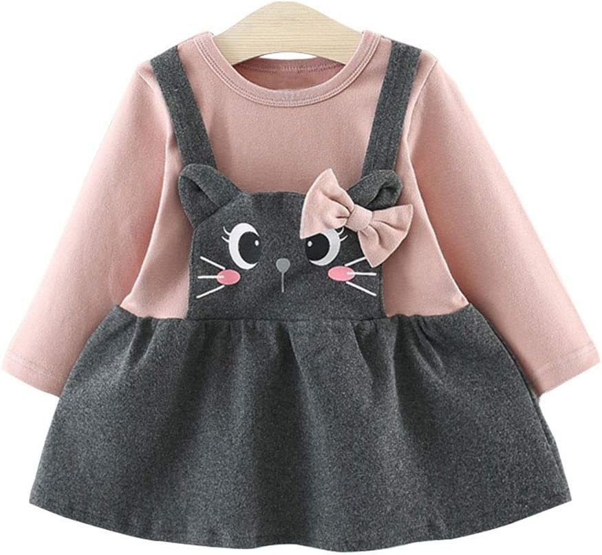 Toddler Baby Girls Long Sleeve Fall Winter Warm Tops Blouse Cute Cartoon Pullover Princess Dress