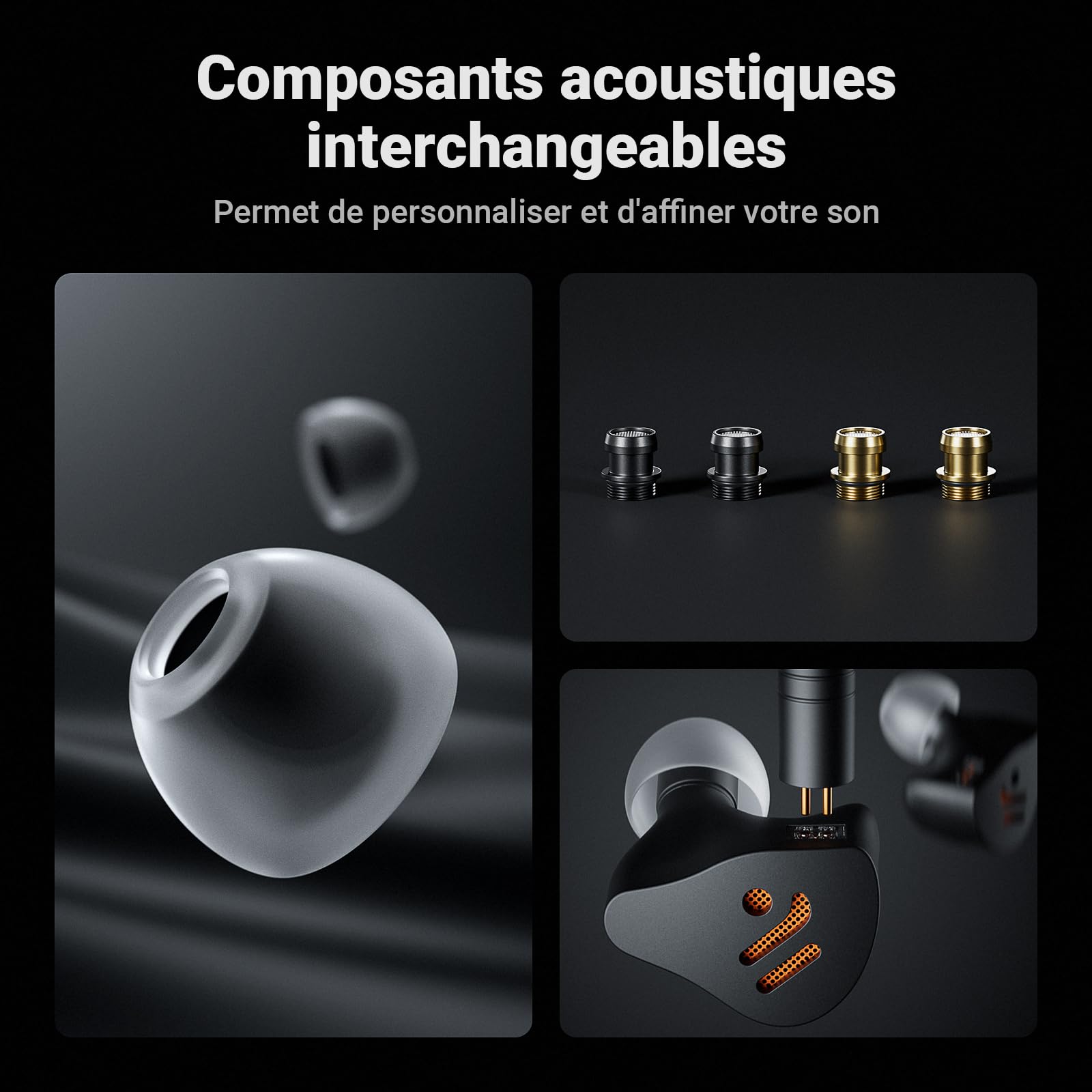 Fosi Audio IM4 Écouteurs Intra-Auriculaires HiFi, Câble Détachable 2 Broches 3,5/4,4 mm Symétrique, Réglage Personnalisé, Écouteurs IEM pour Confort Ergonomique pour Studio/Musique (Argenté)