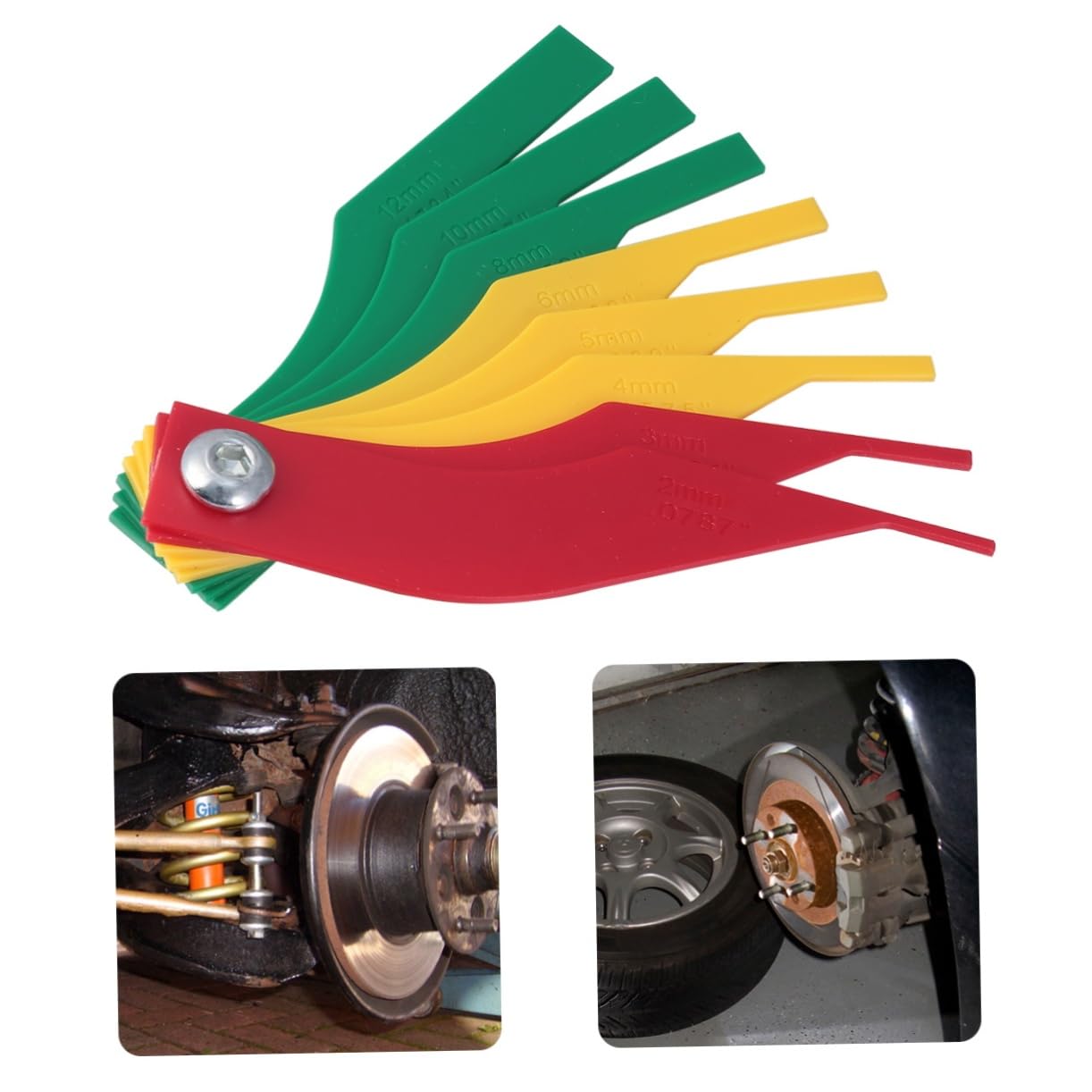 CHILDWEET Brake Pad Depth and Thickness Gauge Car Brakes Pad Meter Stick Color Coded Indicator