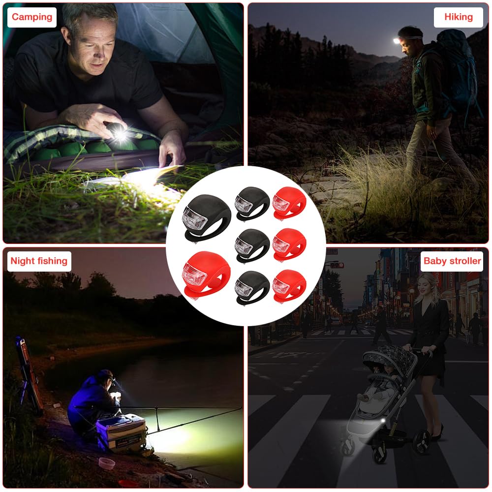 Mineup LED Światło Rowerowe, 8 Sztuk, Silikonowe, 3 Tryby Oświetlenia, Wózek Dziecięcy, Wodoodporny