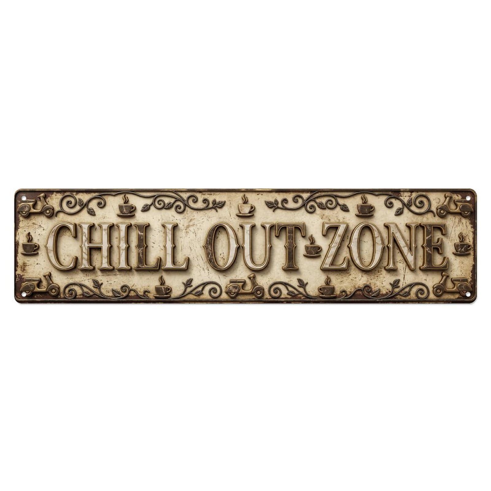 Chill Out Zone Faded Piazza Metal Tin Skinny Sign Plaque Wall Decor for Cafe, Club Bar, Office, Home Garden Metal Poster 4x16Inch