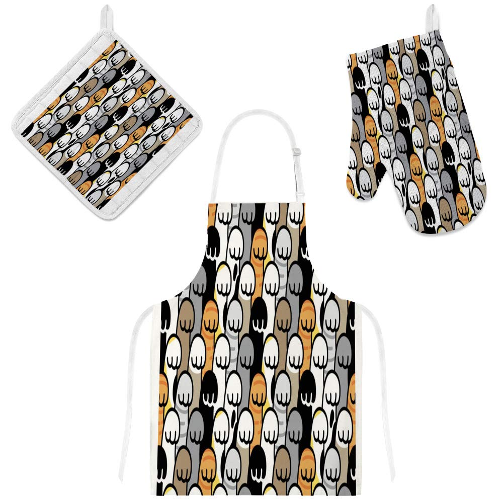Tablier de cuisine imperméable réglable avec gant et manique pour chef