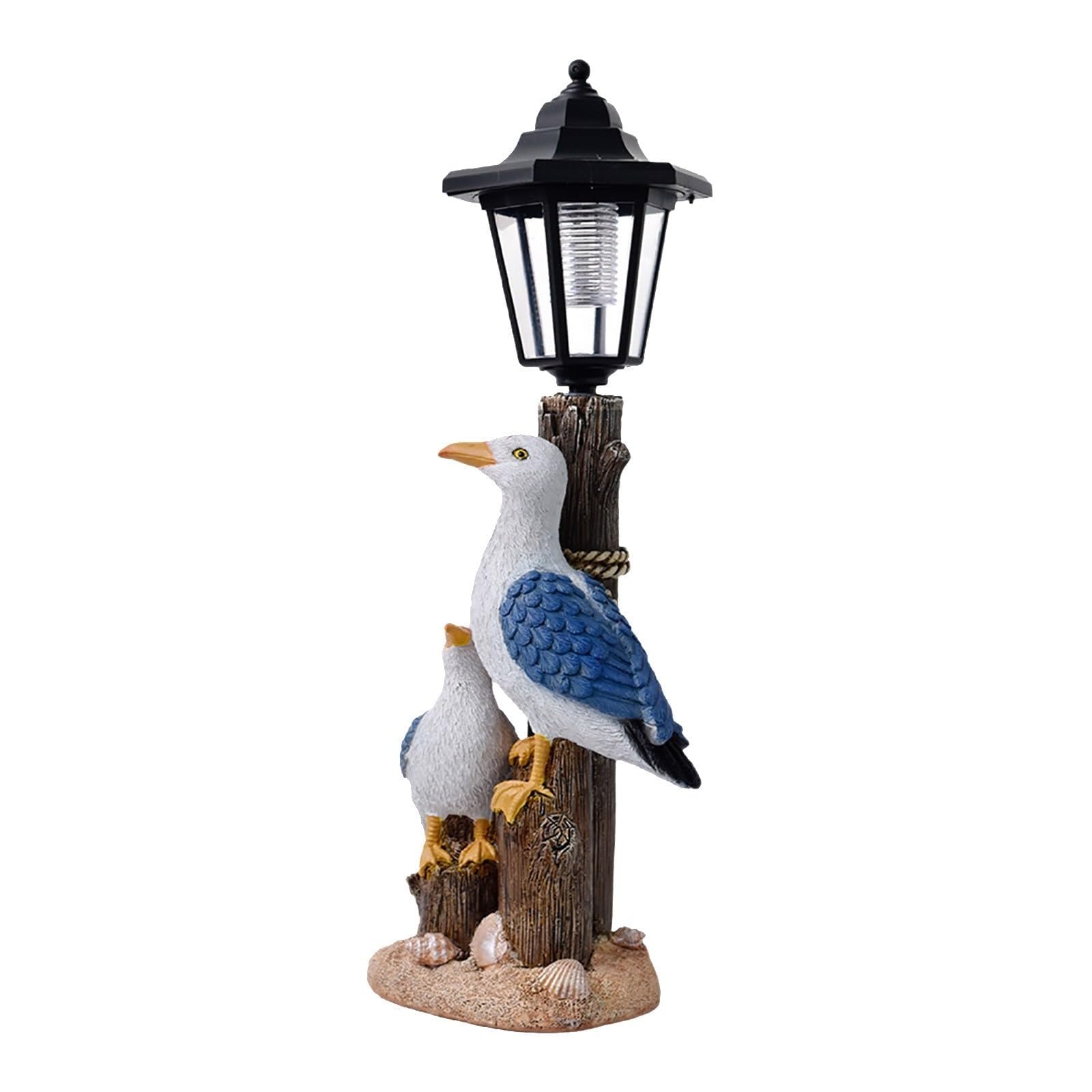 YUZDNM Solar Animal Statues with Lantern Resin Seabird Pelican Figurine Standing on a Tree Stump with Solar LED Light, Mediterranean Style Sculptures for Porch Patio Balcony Yard Decor(#b)