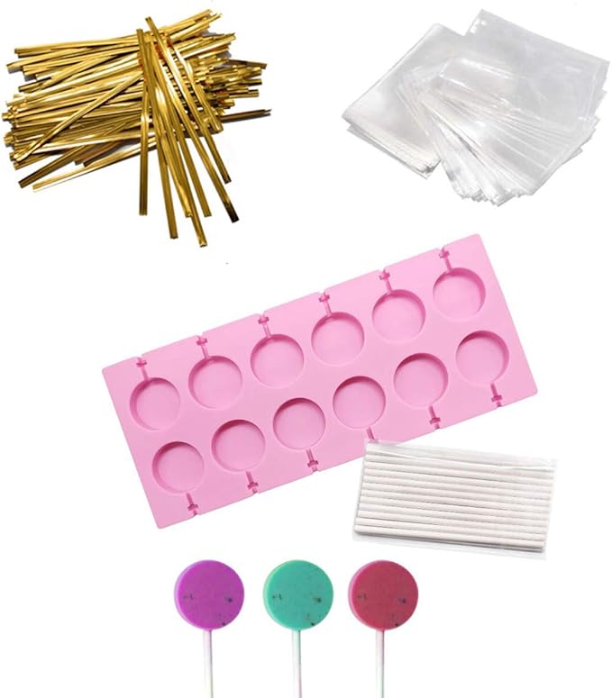 Amazon.com: Juego de moldes de silicona Akingshop con 12 capacidades distintas; moldes para piruletas y caramelos duros de chocolate con 50 palitos de chupachups, para preparar bolsas de golosinas, incluye lazos dorados. : Hogar y Cocina