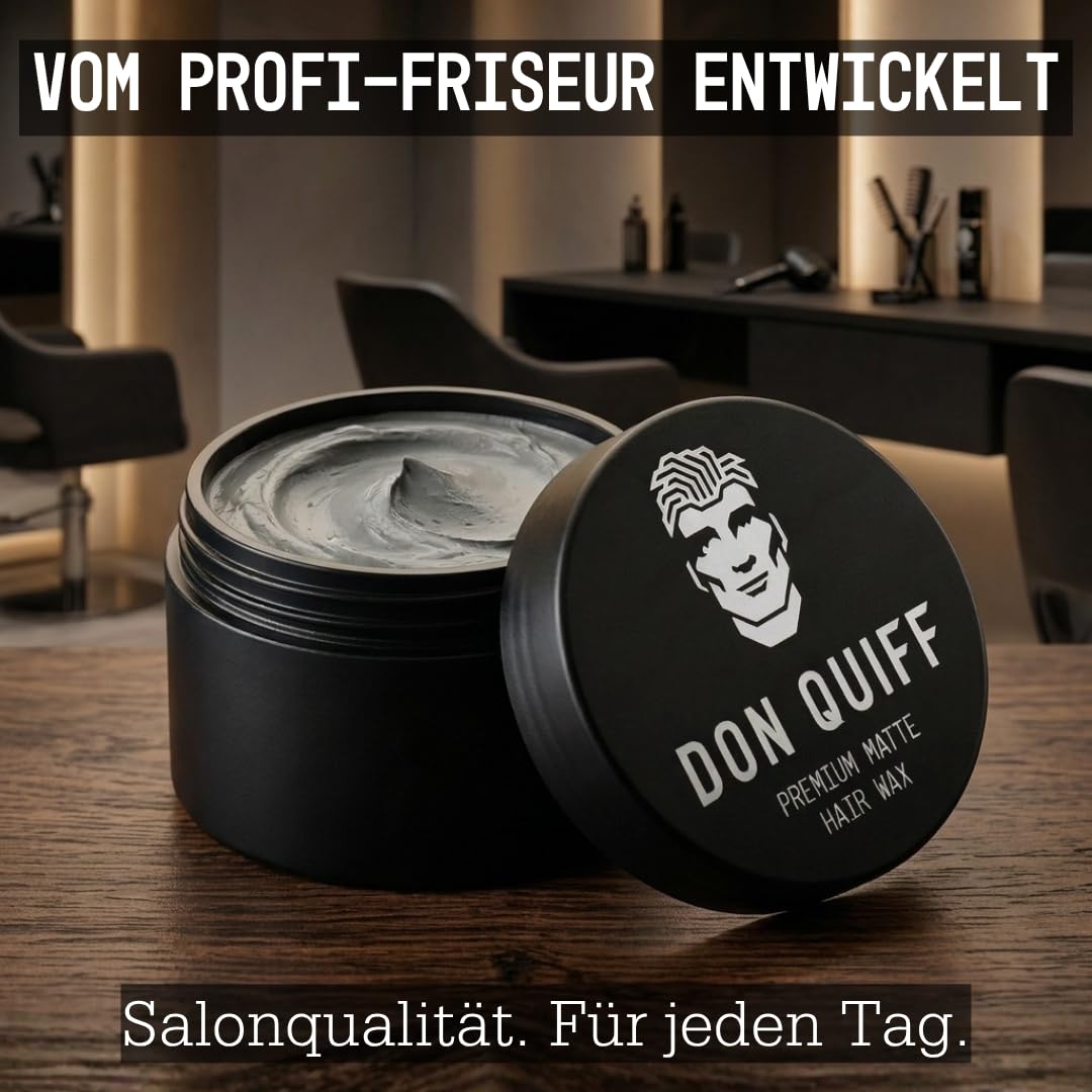 Don Quiff Matte Paste – Matte Pomade & Hair Clay mit starkem Halt – 100 ml Salon-Qualität – Bienenwachs-Formel, flexibel remodellierbar, nicht fettend – Premium Haarwachs Made in Germany