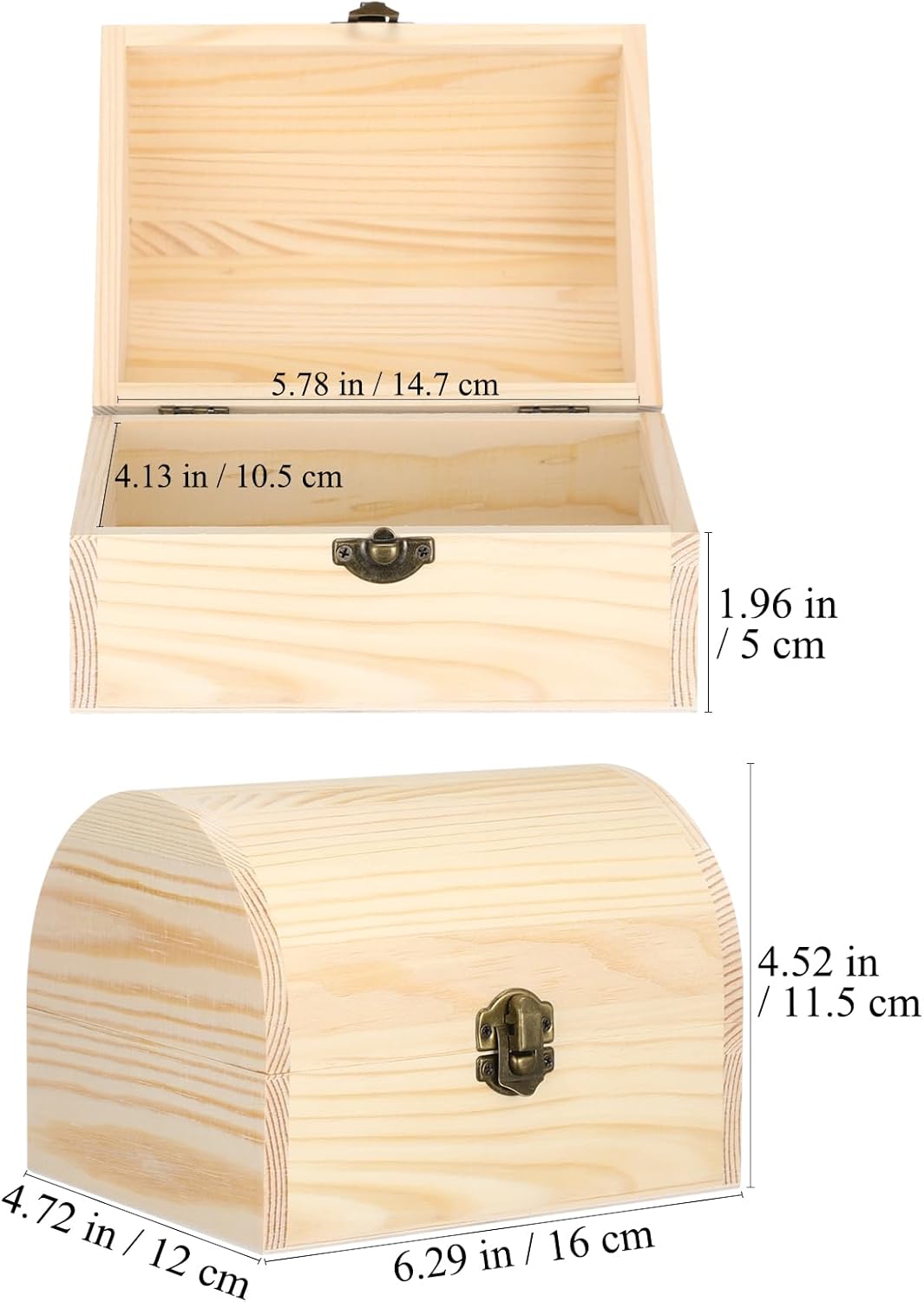 DOITOOL Unfinished Wooden Box with Hinged Lid Unpainted Wooden Jewelry Box Treasure Boxes DIY Craft Storage Treasure Chest for Art Jewelry Home Storage, 6.3 x 4.5 x 4.7 Inches, 1 Pack