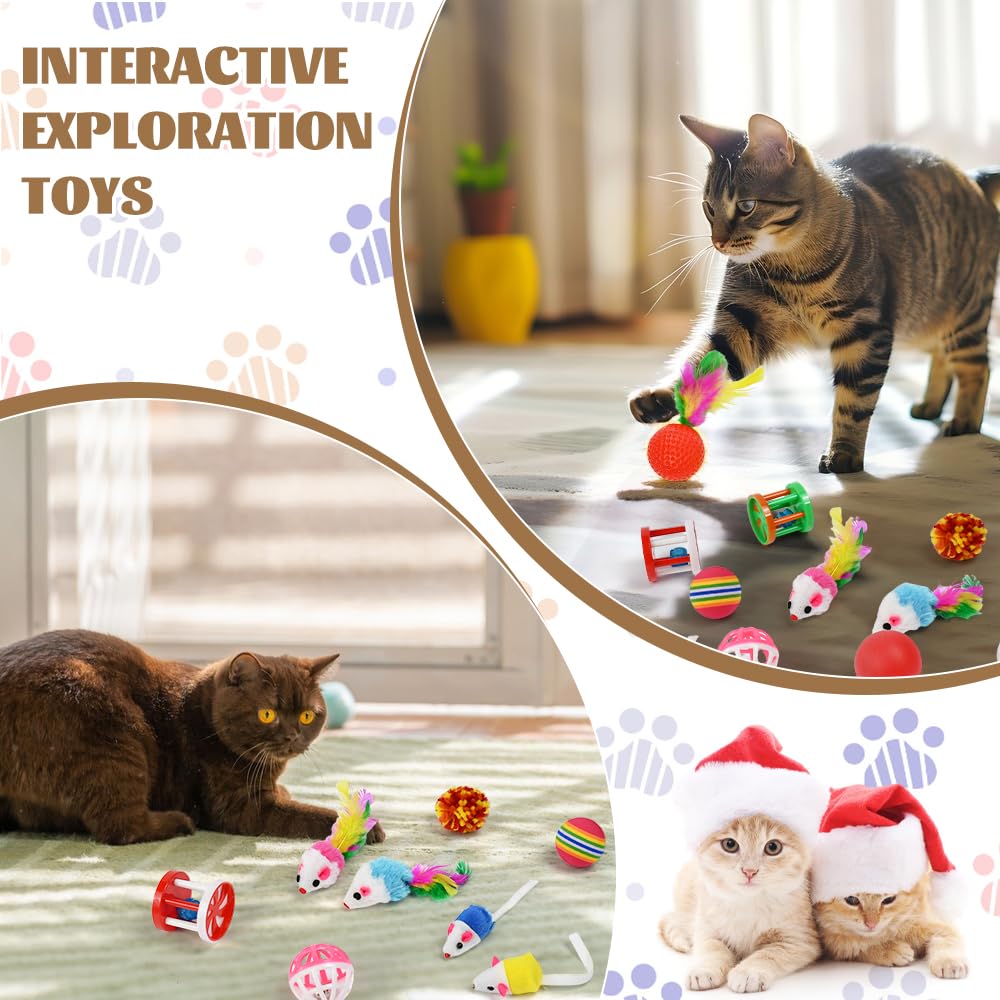 Set di Giocattoli per Gatti con Tunnel,22 Pz Giochi per Gattini,Gioco Gatto da Interno Set con Topi,Bacchetta di Piume Palline e Campane ecc per Gattini, Cuccioli