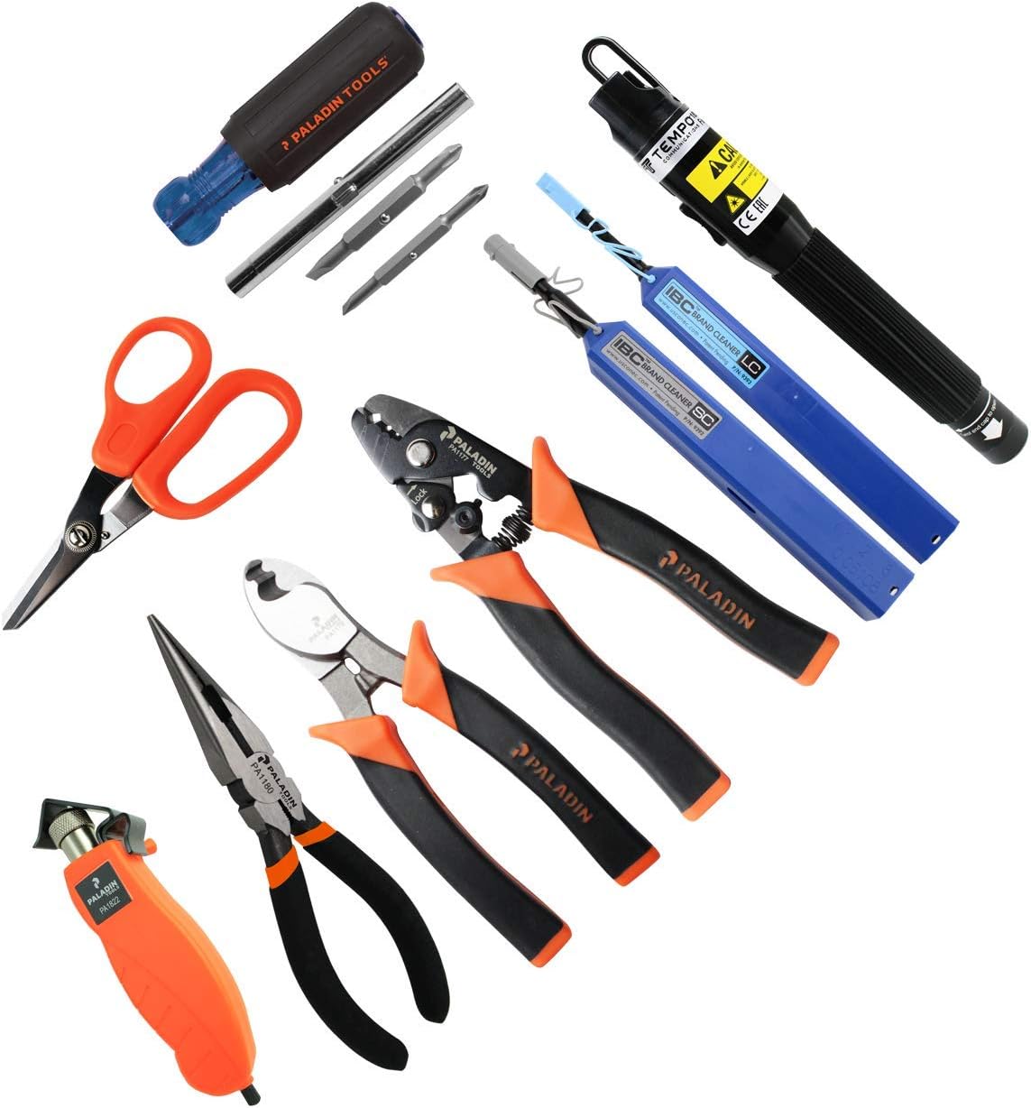 Paladin Tools FTK-P Pro Fiber Optic Tool Kit, Cutters Strippers Slitters Pliers w/Visual Fault Locator VFL, Premium Fiber Optic Tools (Fiber Termination Kit)