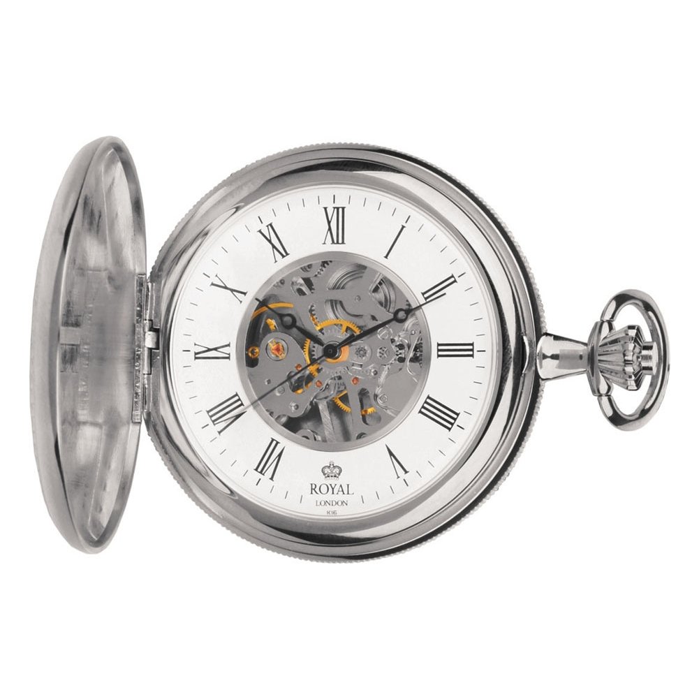 Royal London Full Hunter Pocket Skeleton Mechanical Watch 90005 01