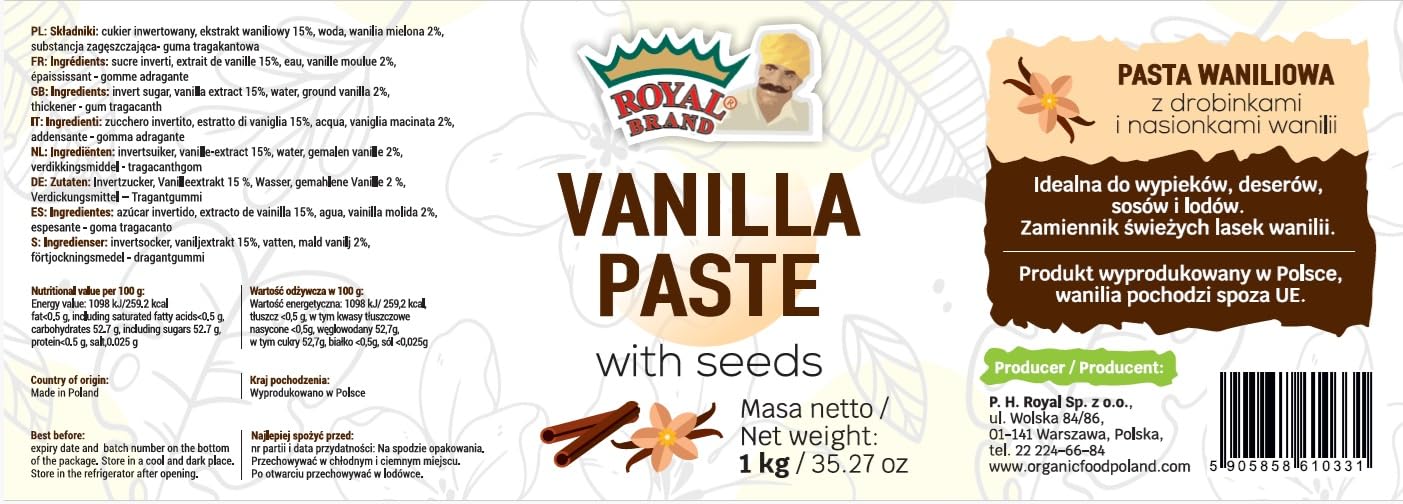 Royal Brand Bourbon Vanille Paste 1 kg Gourmet – Intensives Vanille Aroma ohne Konservierungsstoffe