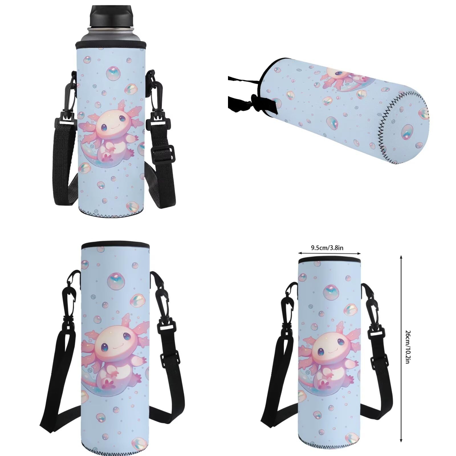 Howilath Set zaino per bambini per ragazze e ragazzi elementare scuola media 4 pezzi con portapranzo astuccio astuccio bottiglia d'acqua Mochilas Escolares Para Niñas, Bolle Axolotl, L, Classico