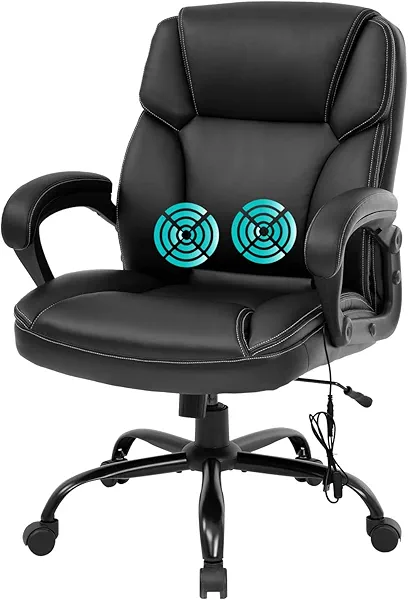 Big and Tall Office Chair Ergonomic Chair 400lbs Wide Seat Desk Chair PU Leather Computer Chair with Lumbar Support Arms Mid Back Executive Task Chair, Black