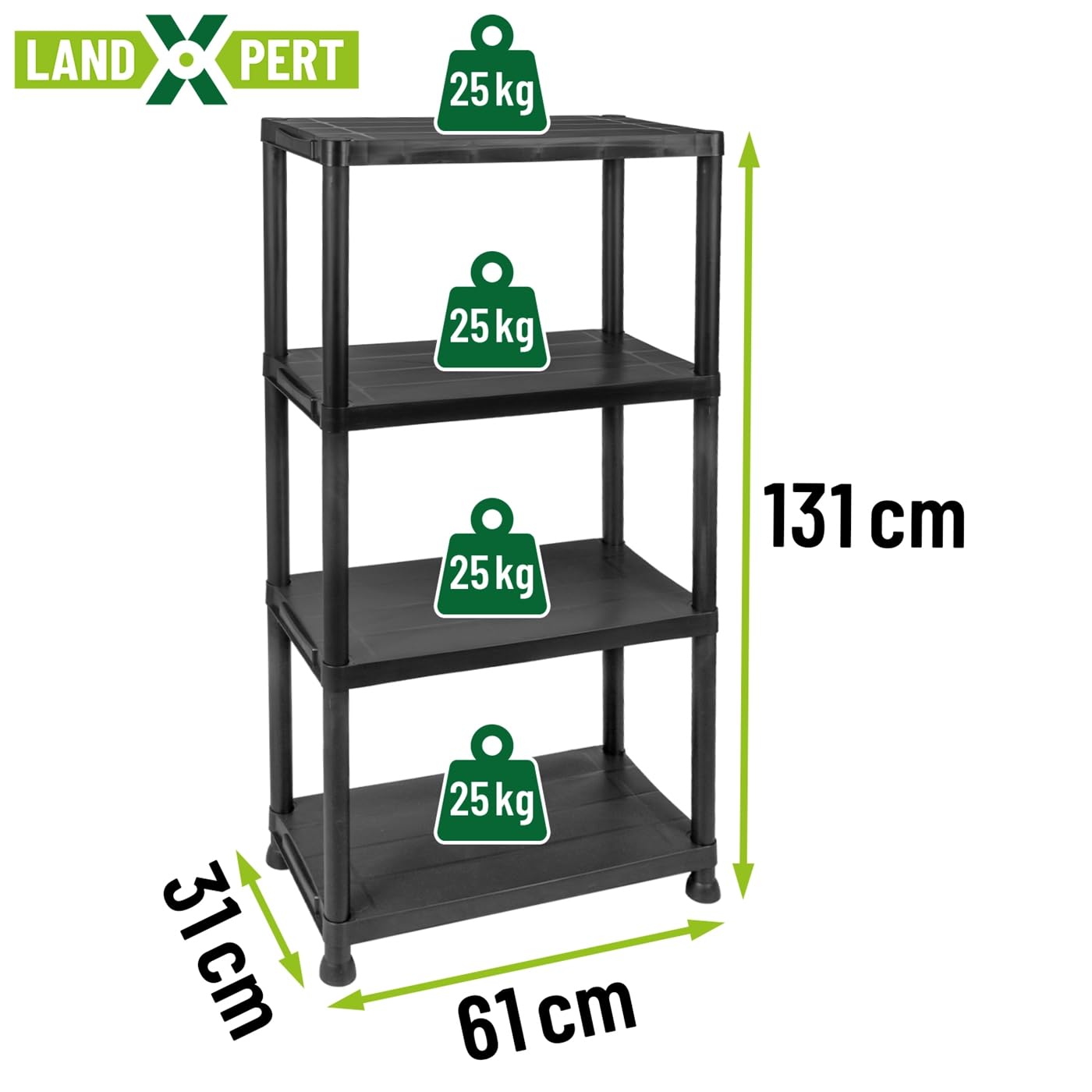 3X Kunststoffregal 4 Ebenen 61x31x131cm Schwarz Steckregal Lagerregal 100kg Tragkraft