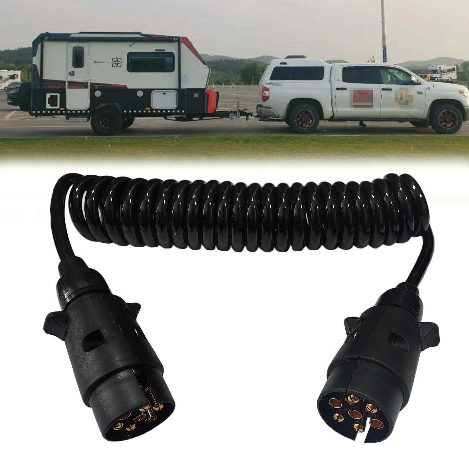 Remolque Cable 7 Pines Cable de Extensión para Remolque 7-7 Pines con Conector de Enchufes de Remolque 3m 12V Remolque Cable de Espiral para Caravanas Coches Barco Camión RV