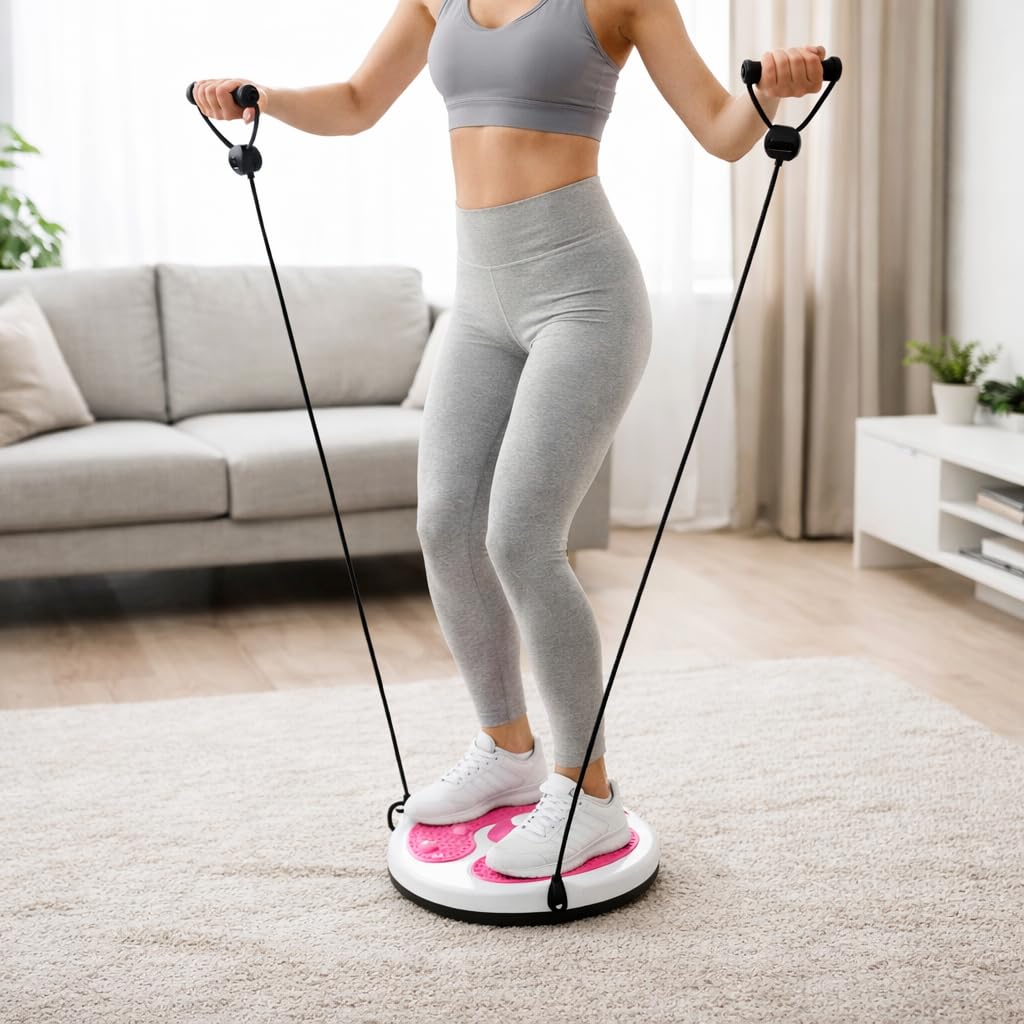 Twist Board con Fune di Trazione – Disco Rotante Fitness Dimagrante 28 cm, Pedana Twist Allenamento Casa Donna, Cuscino Equilibrio Antiscivolo con Massaggio Plantare, Attrezzo Pilates e Tonificazione