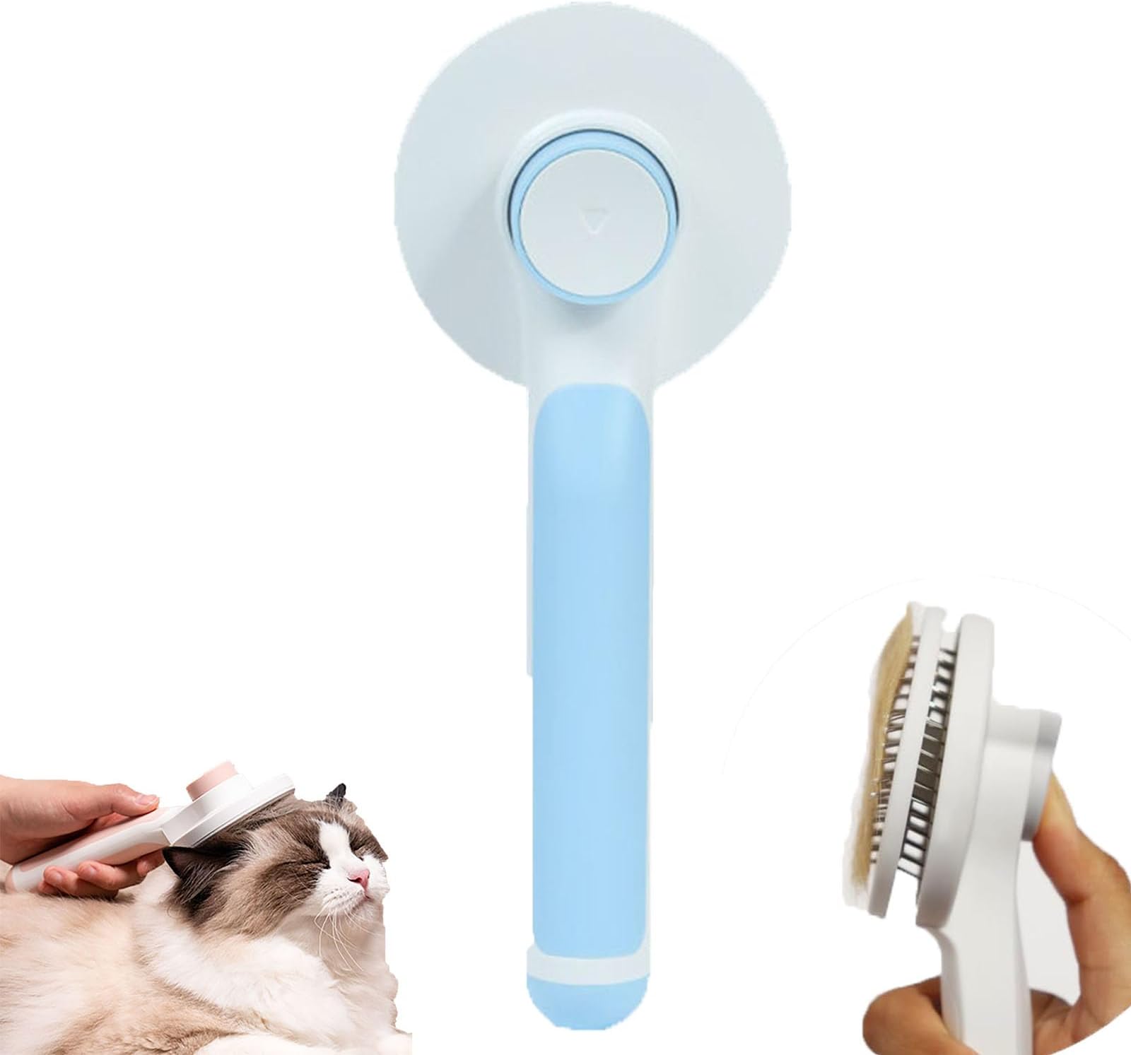 The Mutt Studio Cat Brush, Mutt Studio Self Cleaning Cat Brush, Cat Brush with Release Button, Self Cleaning Pet Brush, Pet Cleaner Brush, Cat Assecories for Indoor Cats (blue)