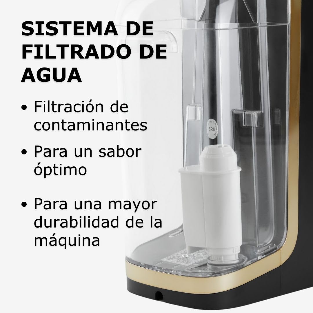 Máquina de té BRU Maker One, SIN cápsulas, dispensador de agua caliente y máquina de té en uno, té y agua filtrada con solo tocar un botón, sistema de limpieza automático