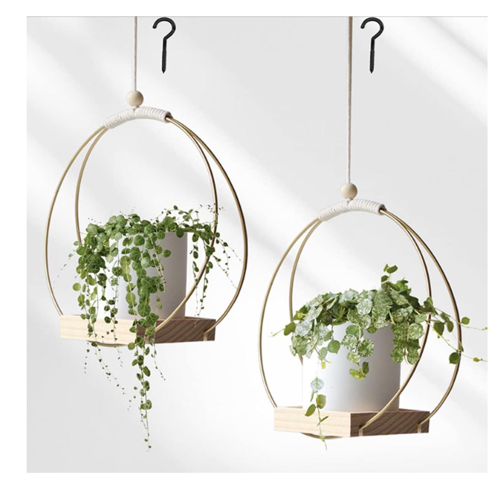 3er Set Blumenampeln Hängend - Metall Mit Holz Für Sukkulenten Deko