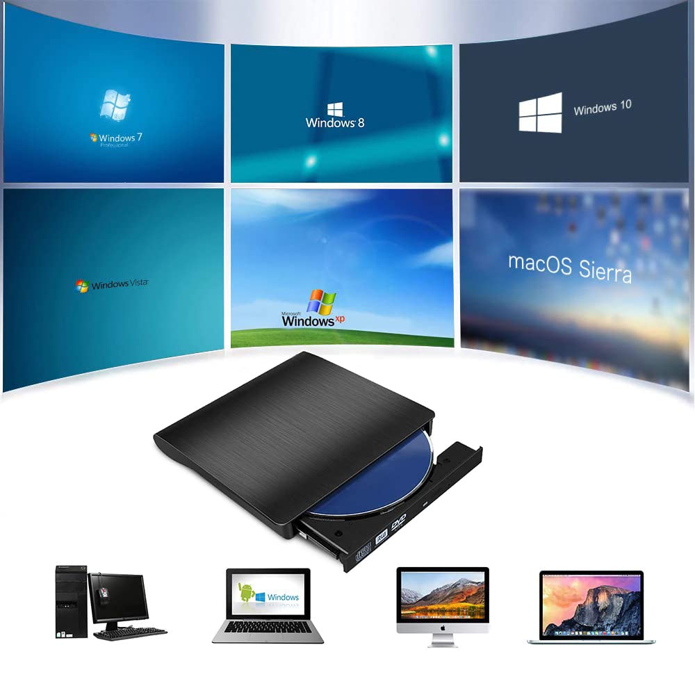Retoo External DVD Drive USB 3.0 Type-C CD DVD +/-RW Optical Drive USB C Burner Slim CD/DVD ROM Rewriter Writer Reader Portable for PC Laptop Desktop MacBook Mac Windows 7 8.1 10 Linux OS Appl