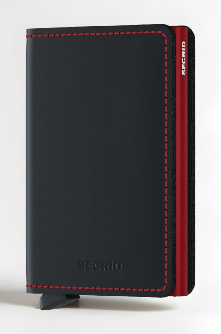 Secrid Slim Wallet Genuine Matte Leather RFID Safe Card Case for max 12 Cards (Black Red)
