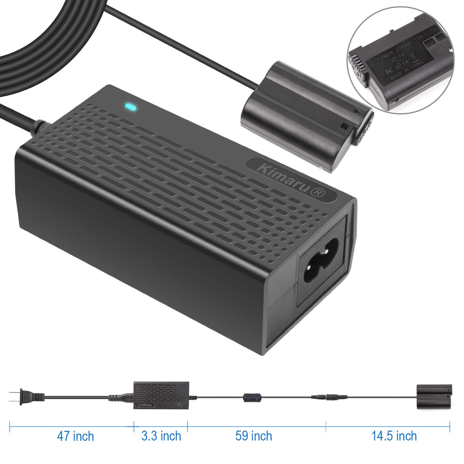 Kimaru AC Power Adapter & Dummy Battery Kit For Nikon DSLRs & Mirrorless (D7500, Z6, Z7, D850 & More)