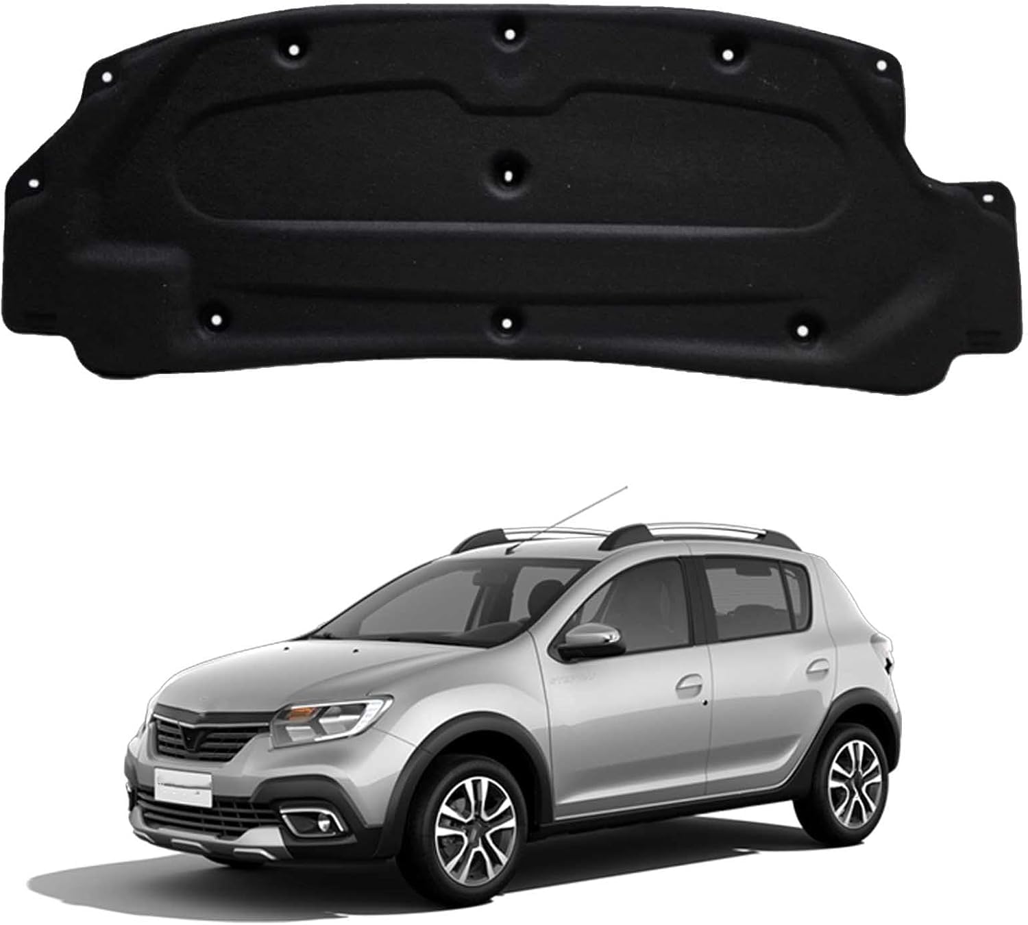 Bonnet Sound Deadening Mat 10mm for Renault Sandero OE: 658407821R – Heat Shield Insulation, Practical Replacement Liner with Clips & PET Fibre