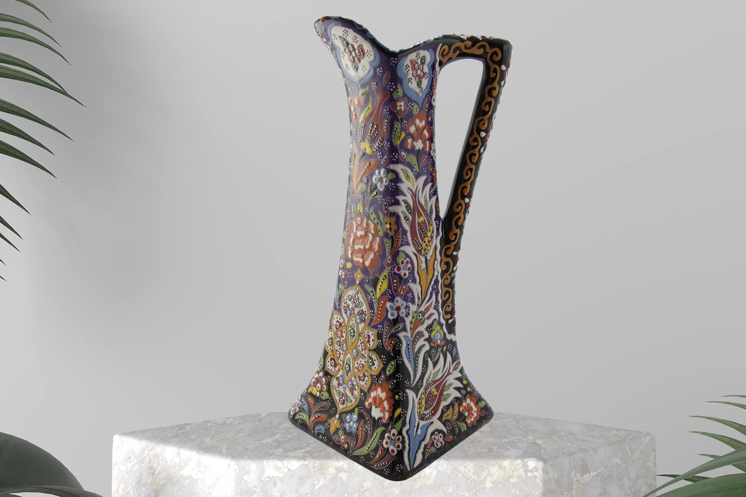 EliPOT Ceramic Pitcher, 12 inch Ceramic Square Pitcher, Turkish 12