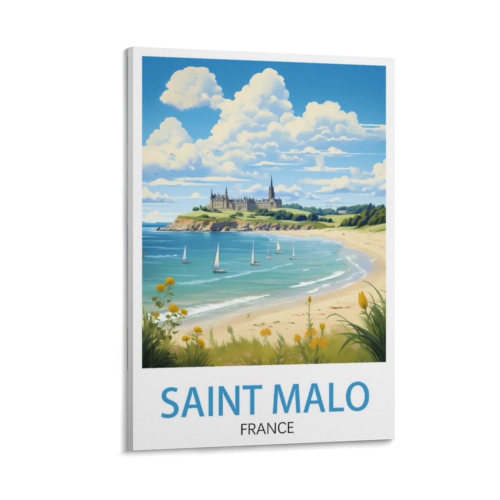 Affiche Déco Vintage Saint-Malo - Impression Sur Toile 50x60 Cm, Plongeoir, Voyage, Décoration Murale