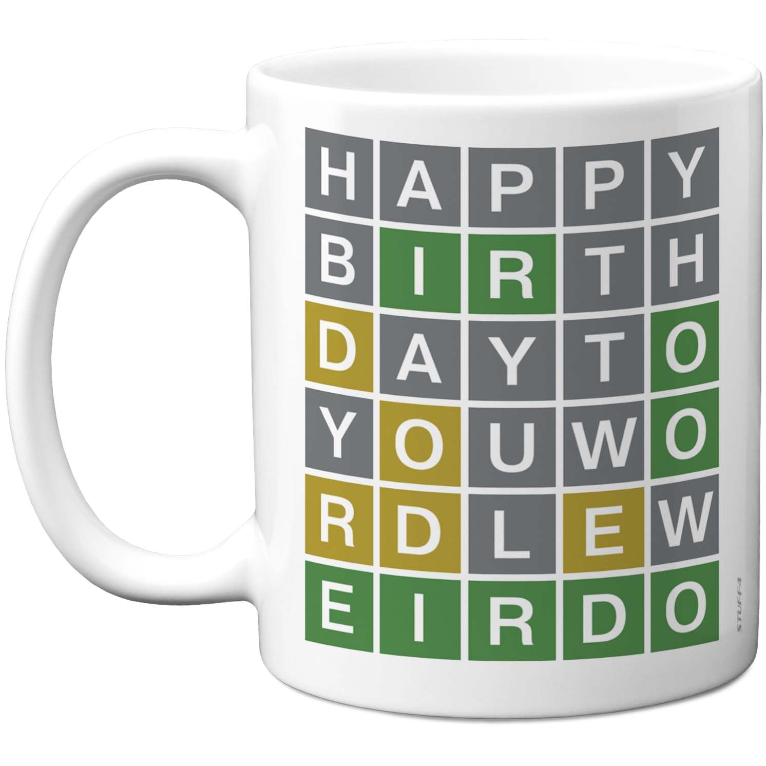 Stuff4 Happy Birthday Mug - Colourful Grid Text Design - Cheerful Novelty for Celebrating Any Age - 11oz Ceramic Gloss Mug