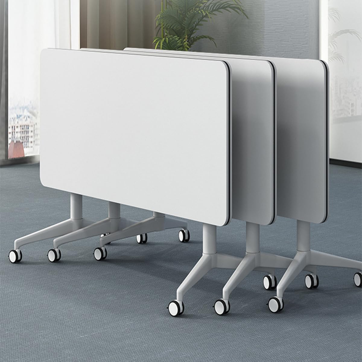 Mesas de capacitación móviles Modernas para Salas de conferencias, Mesa Rectangular Grande para Sala de Juntas, para Escribir, Imprimir, reuniones, Oficina, Aula, combinable, Color Blanco