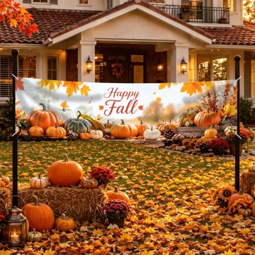 Image of Nuxovilar Happy Fall Banner,78.7 inchx17.7 inch Polyester