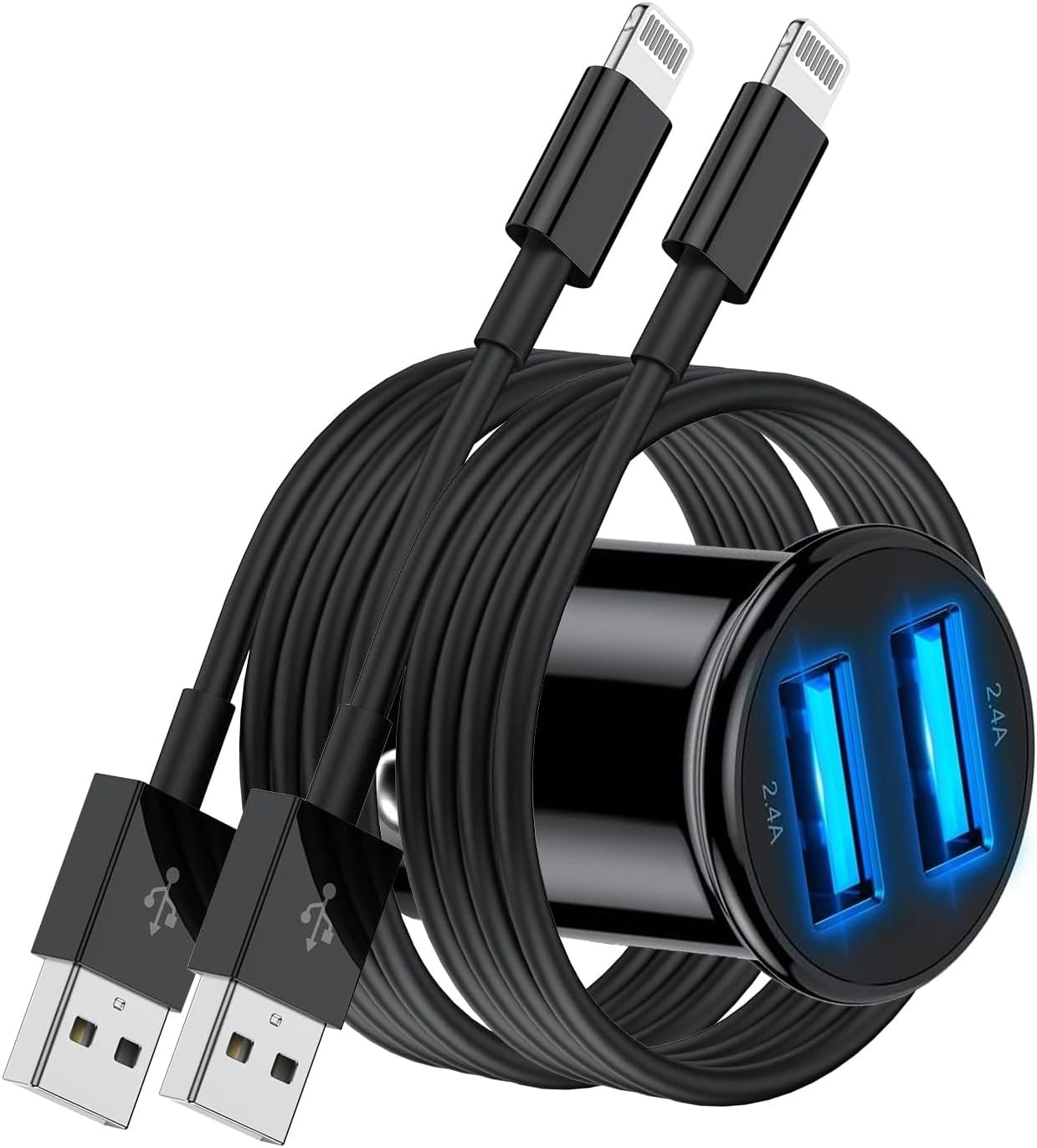 iPhone Car Charger Compatible for iPhone 12 Pro Max/Mini/11 Pro Max/XS Max/XR/X/8/7/6/6S Plus/5S/5C/SE, 2.1A Dual USB Fast Car iPhone Apple Charger Adapter with 2x6ft MFi Certified Lightning Cable