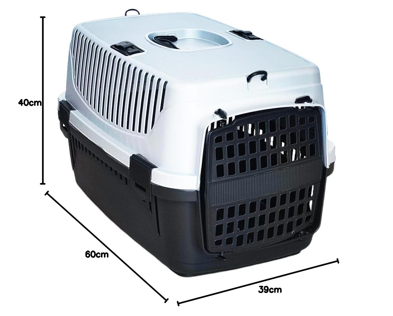 Trasportino Animale Domestico Max 8Kg. Cane Gatto con Porta in Plastica Adatto per Cinture Sicurezza Auto Ganci per Tracolla 55x36x35 cm