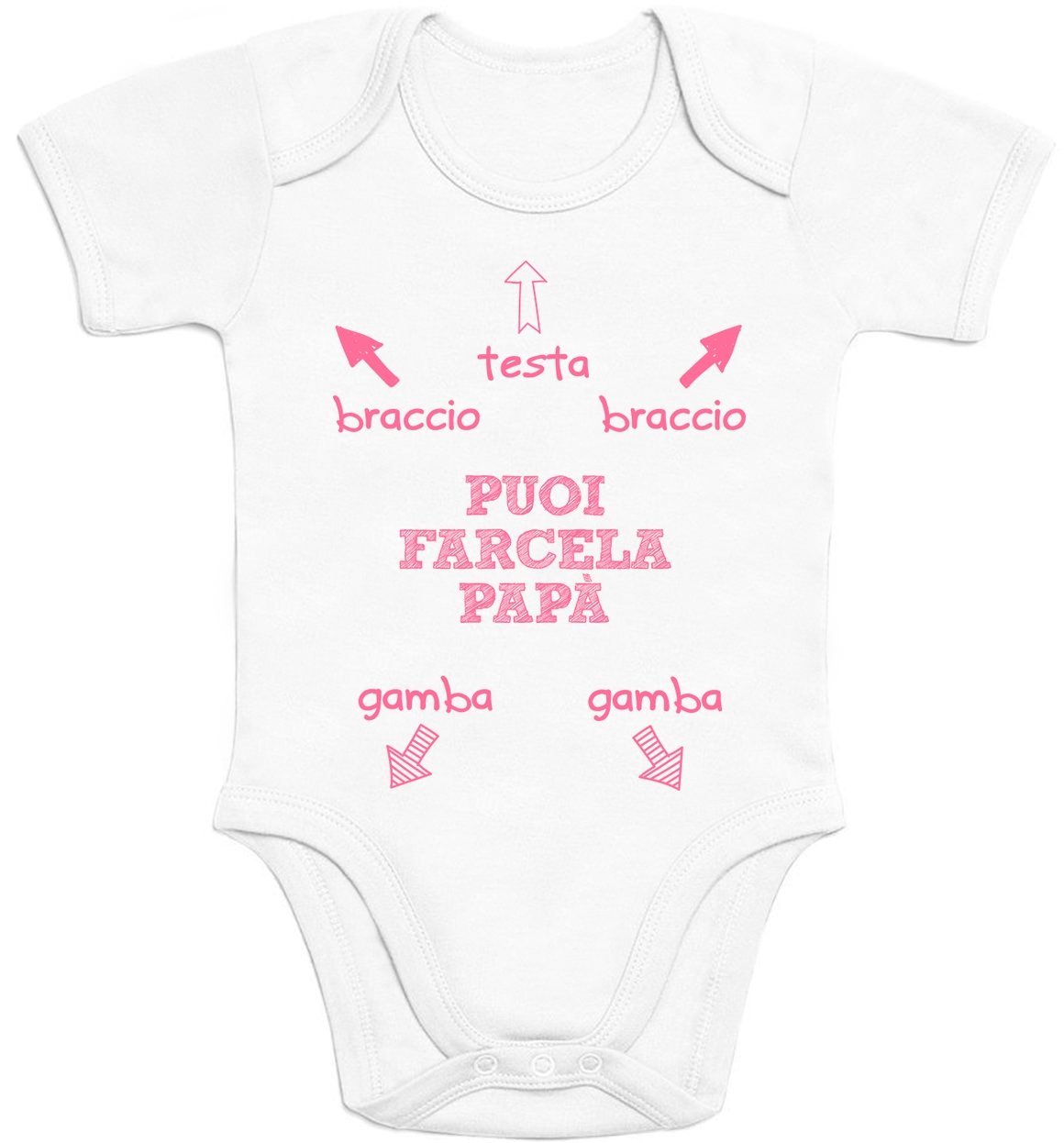 Shirtgeil Body Neonato 'Puoi Farcela Papà' Rosa Neon, Manica Corta, 100% Cotone - 2