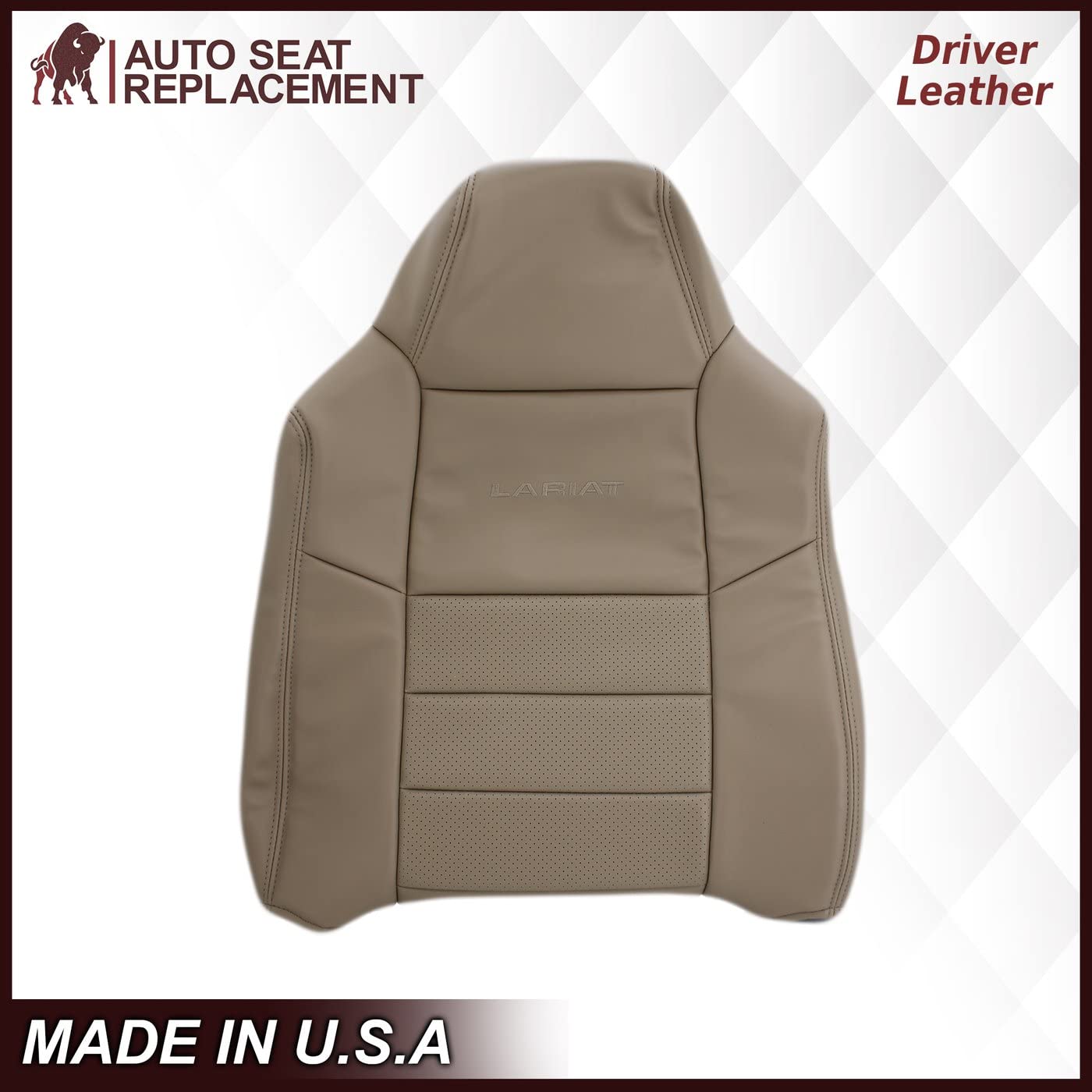 2002-2007 Ford F250 F350 Lariat Driver Side Bottom Seat Cover - Tan All Vinyl, Crew Cab Fit