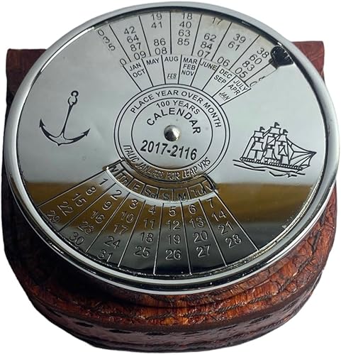 Calendario de 100 años de 3 pulgadas, estilo vintage, mesa de latón, calendario de escritorio, acabado antiguo, regalo unisex para Navidad