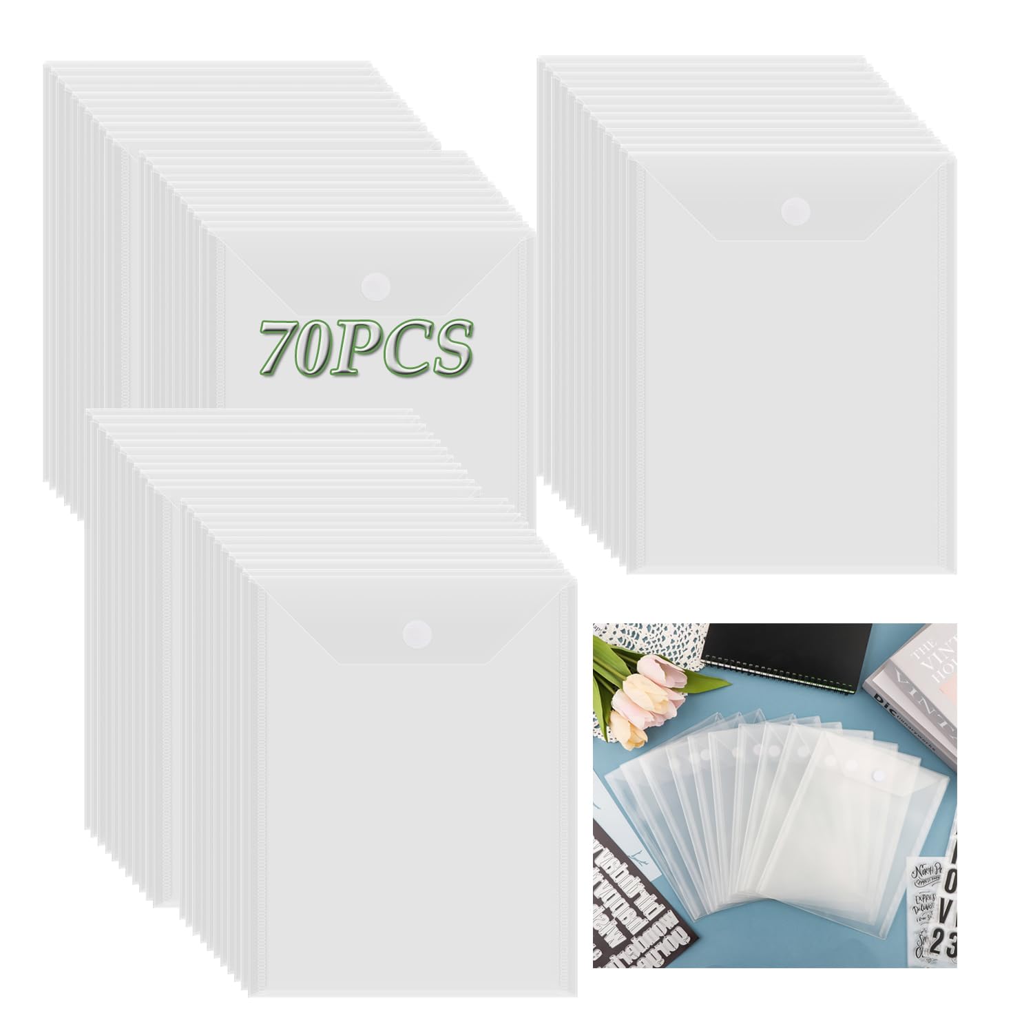 OTCRAFT 70 Pcs/Set 7x9.4inch Clear Stamp and Die Storage Pockets, Stamp Storage Bags, Plastic Envelopes, DIY Scrapbooking Storage Die Cuts for Stencil Storage Card Making Cutting Dies