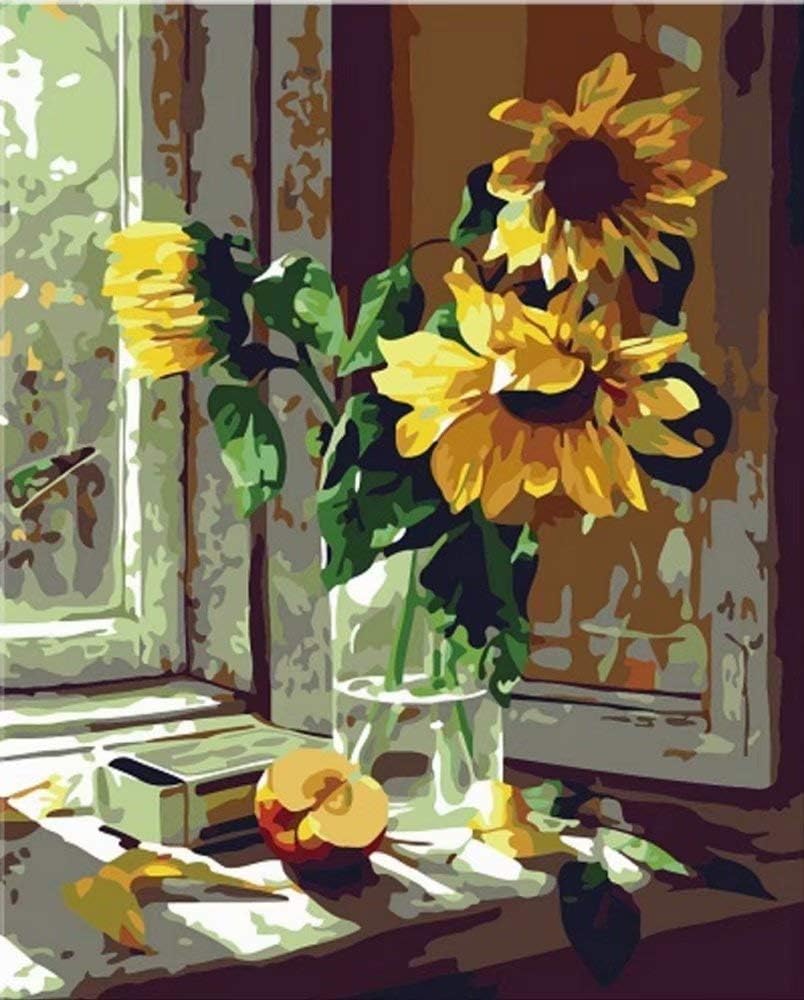 Tirzah Paint by Numbers Kits 40cm x 50cm Canvas DIY Acrylic Painting for Adults and Kids with Paints, Brushes - Vivid Sunflower (Without Frame)