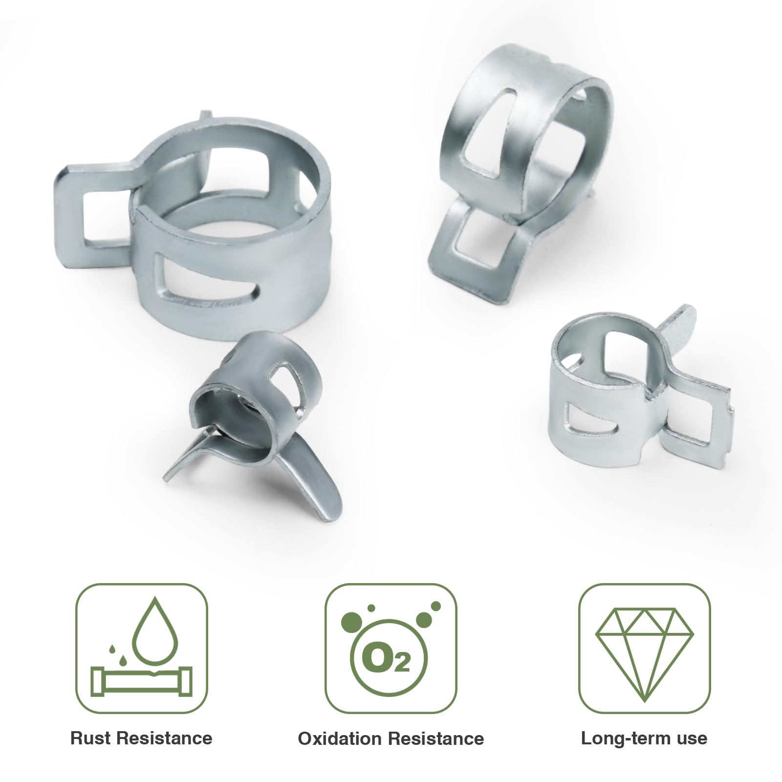 REJOECE 110 Pezzi Fascette Stringitubo a Molla, 6/7/8/9/10/12/13/14/15/16 mm Clip per Tubo Flessibile per Carburante, Morsetto a Molla, Morsetti per Tubi Flessibili per Tubo Di Vuoto(argentato