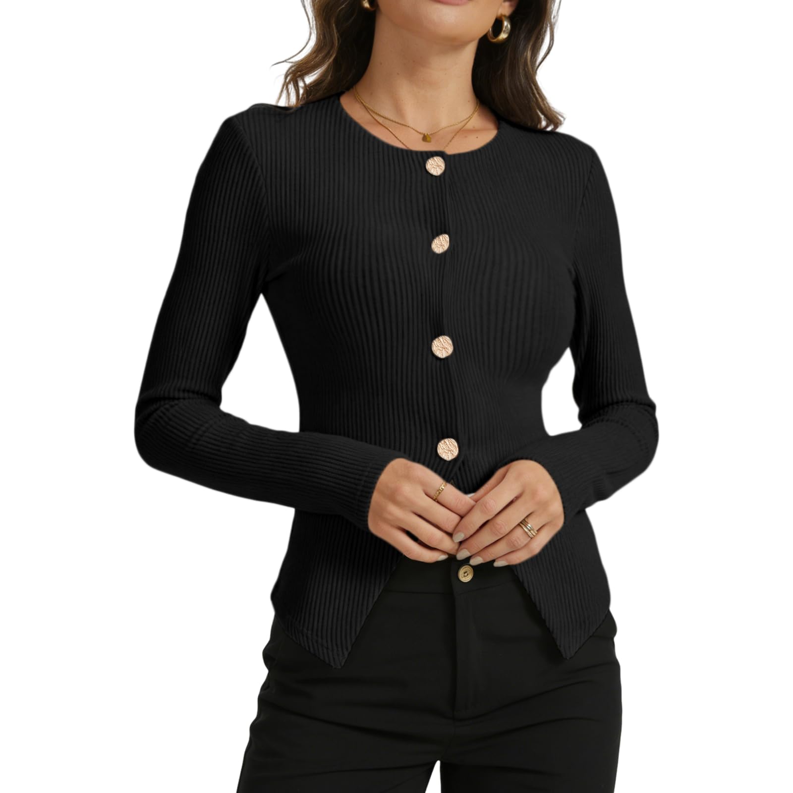 Womens Lightweight Sweater Ribbed Knit Button Cardigan Long Sleeve Going Out Top Casual Clothes