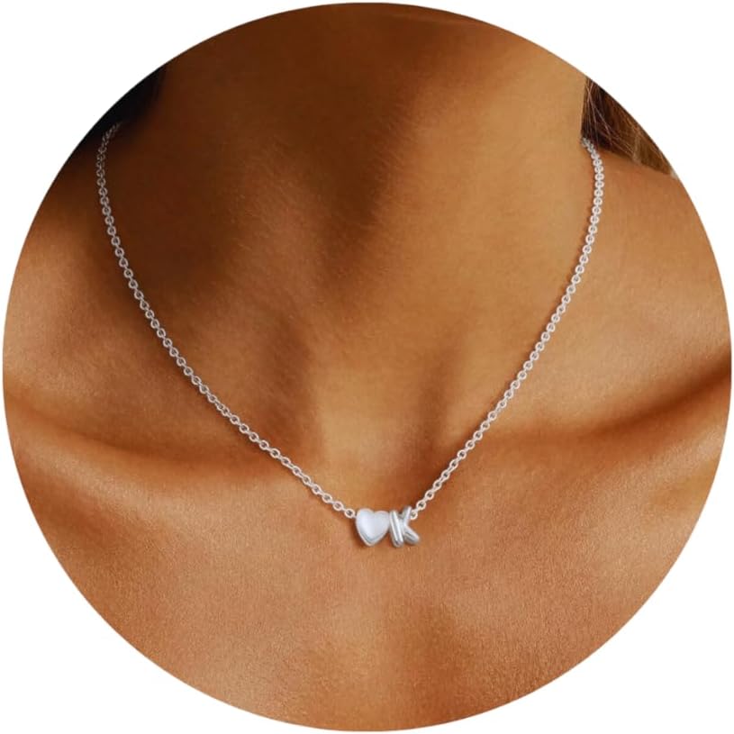 Sliver Bubble Initial Necklaces for Women-Silver Tiny Heart Letter Necklace, Dainty Name Pendant Necklace Birthday Valentines Day Gifts for Girlfriend Wife Women Personalized Gifts for Her