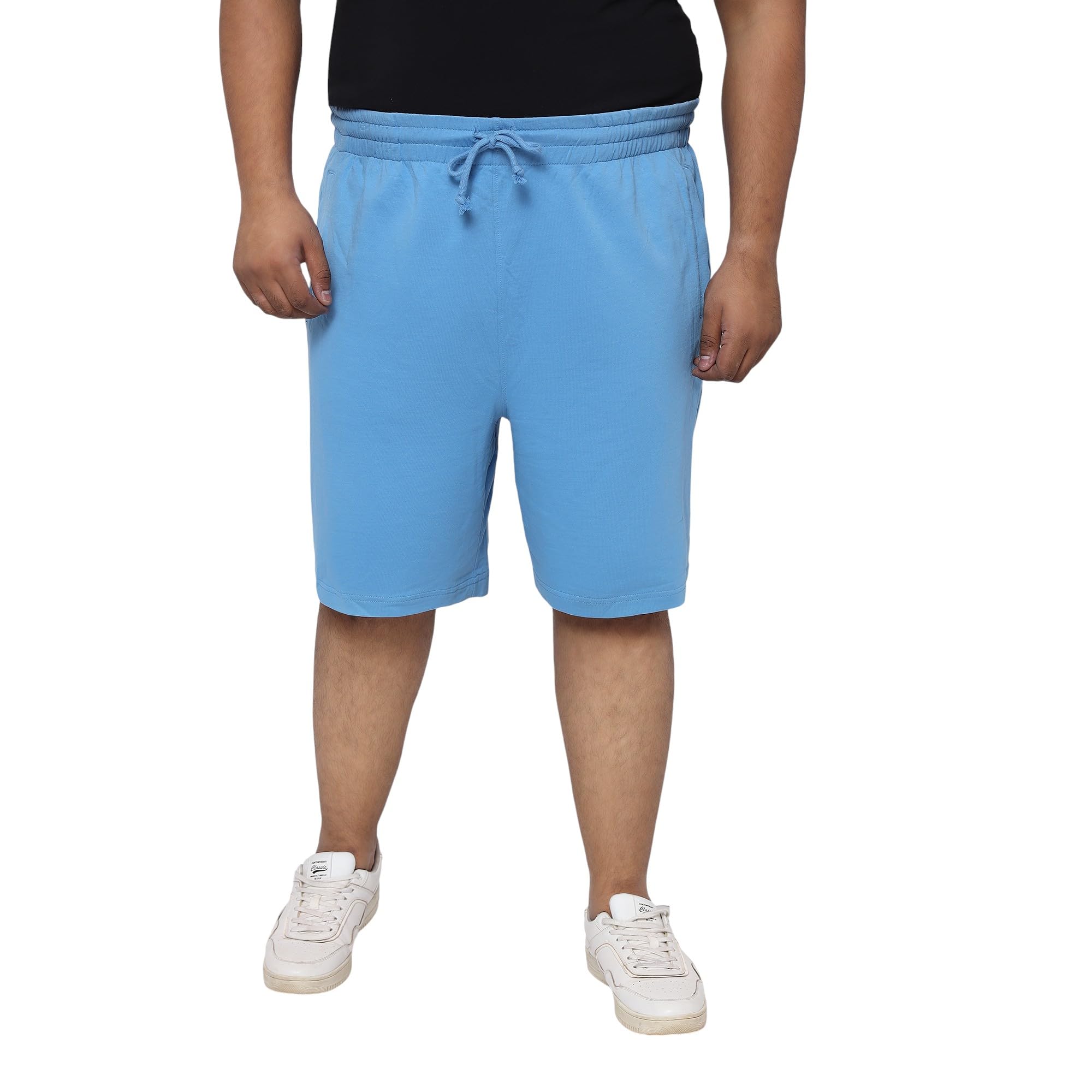 Plus Size Men's Regular Fit Blue Solid Cotton Poly Terry Shorts-image-33