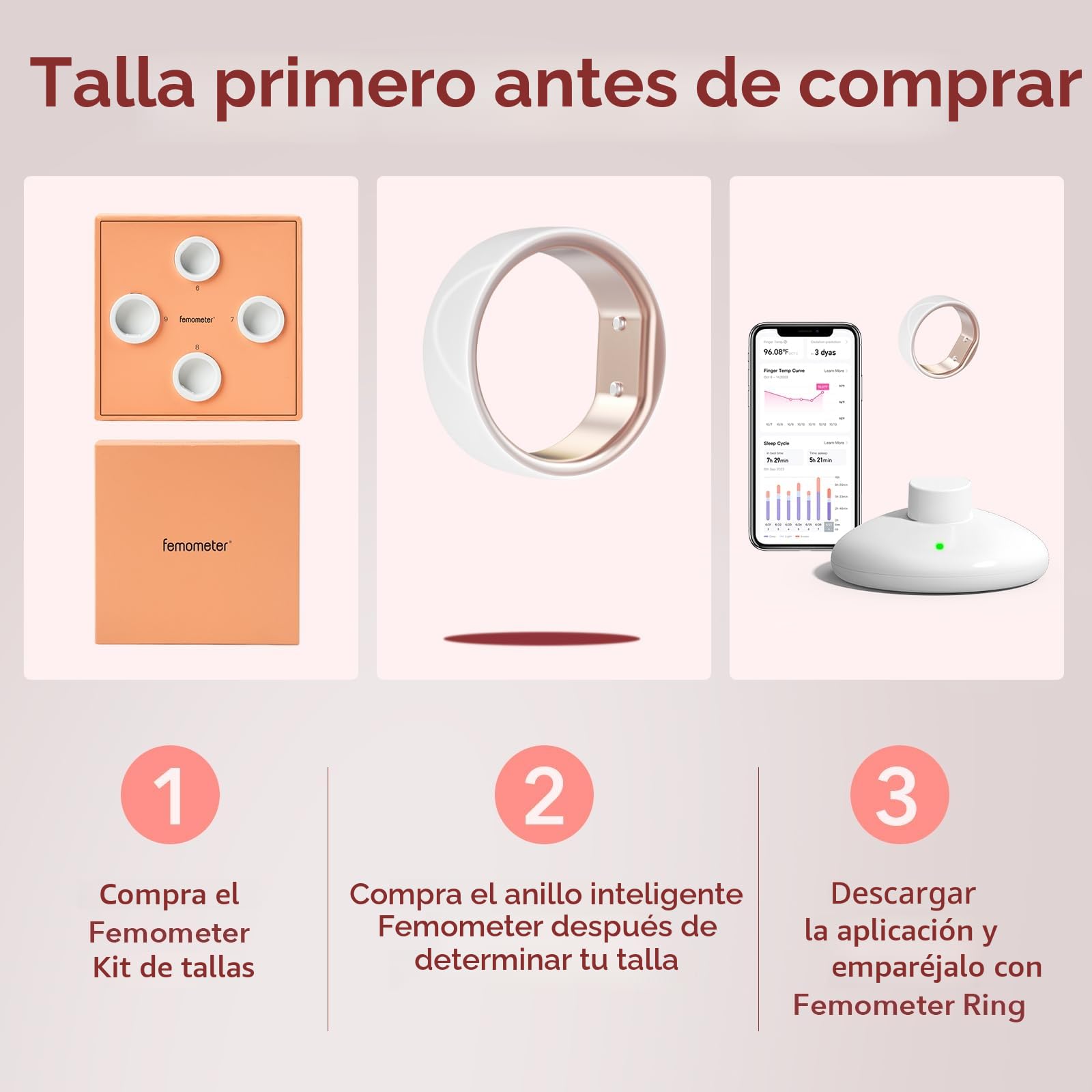 Femometer Anillo Inteligente Seguimiento Fertilidad Ovulación Sensor Temperatura Sincronización Automática Talla 7