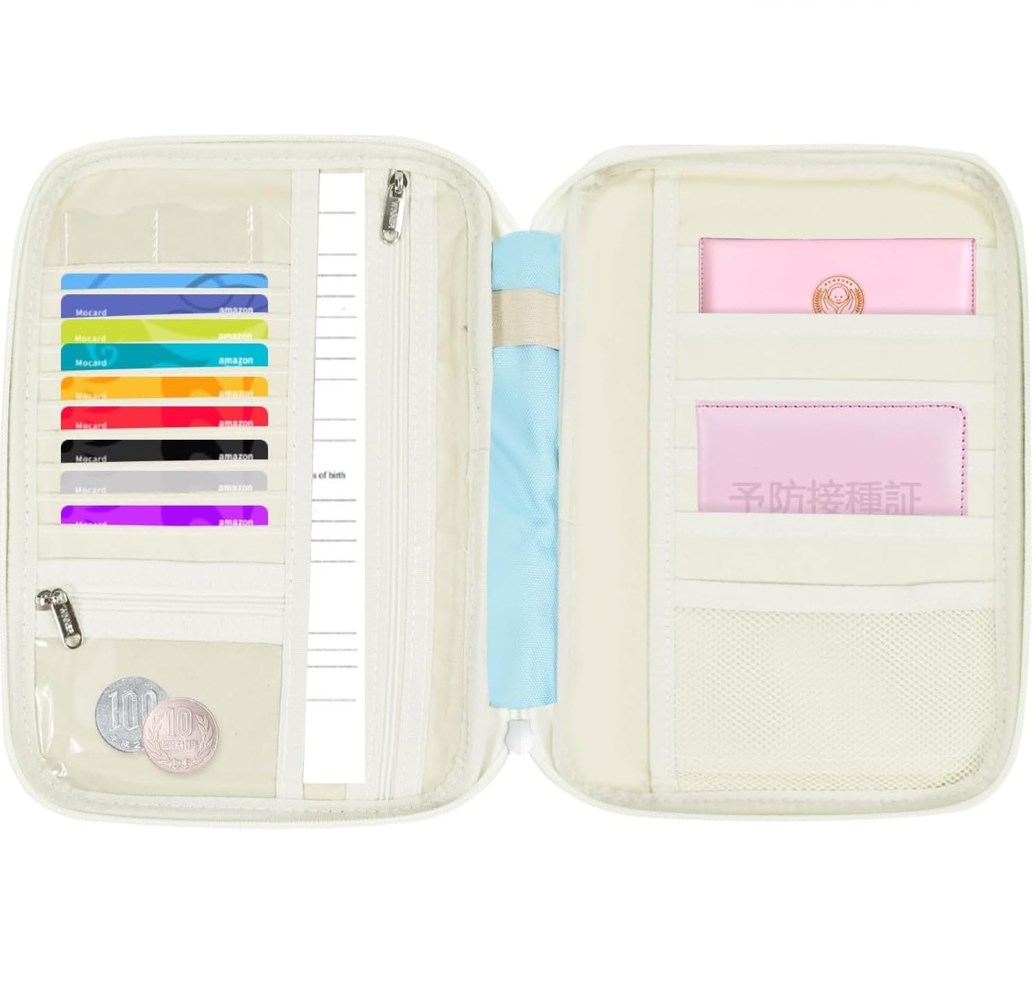 お薬手帳ケース 大容量 25cm*18cm 多ポケット 収納力 通院ポーチ 診察券ホルダー 母子手帳ケース カードケース 通帳ケース コンパクト収納 持ち運び便利 保険証/診察券/診療録/家計簿/パスポート/現金収納 (ブルー)