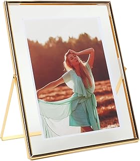 AhaGo Floating Picture Frame (Gold, 8"x10", 1 Set), For Photo Sizes (7x9, 6x8, 5x7), "Vertical" Adjustable Tabletop/Shelf Photo Frame, Classy Gift Choice for Halloween, Thanksgiving, Christmas, Home or Wedding Decoration